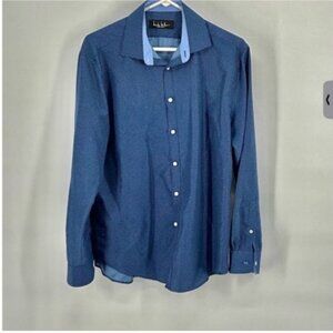 Nicole Miller Polka Dot Blue Button Down Shirt M